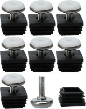 Adjustable Leveling Feet 25 x 25mm Tube Inserts Furniture Table Glide 8 Sets