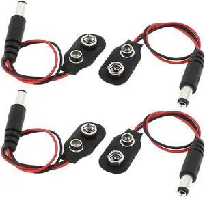 4Pcs DC 5.5x2.1mm Plug Jack 2-Wires 9V Battery Clip Connectors Holder