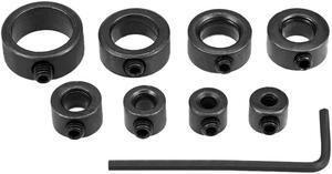 Drill Stop Collar Set 3mm 4mm 5mm 6mm 8mm 10mm 12mm 16mm I.D. with Hex Wrench Carbon Steel for Set Screws Chuck Woodworking Drill Bits Depth Holder Black 8pcs
