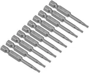 10pcs 50mm Long 1/4" Hex Shank T10 Magnetic Torx Head Screwdriver Bits S2 High Alloy Steel