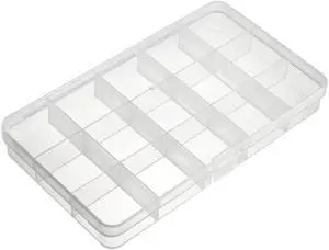 Component Storage Box - Plastic Fixed 15 Grids Electronic Component Containers Tool Boxes Clear White 170x100x23mm