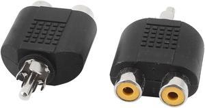 Unique Bargains 2 x RCA Male Plug to Double RCA Female Jack M/F Adapters Connnectors Black