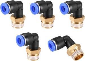 PL6-02 Pneumatic Push to Connect Fitting, Male Elbow - 15/64" Tube OD x 1/4" G Thread Tube Fitting Blue 5pcs