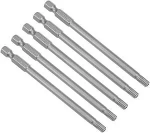 5Pcs 1/4" Hex Shank 100mm Length Magnetic Torx Security Head T27 Screwdriver Bits S2 Alloy Steel