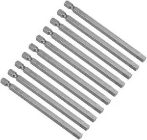 10Pcs 1/4" Hex Shank 100mm Length Magnetic Hex Head H6 Screwdriver Bits S2 Alloy Steel