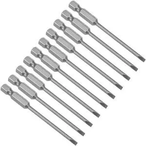 10Pcs 1/4" Hex Shank 75mm Length Magnetic SL3 Slot Head Screwdriver Bits S2 Alloy Steel
