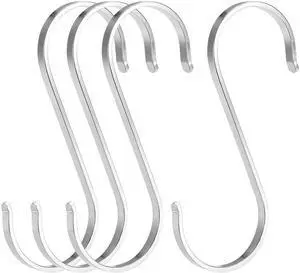 Stainless Steel S Hooks 4.4" S Shaped Hook Hangers for Kitchen Bathroom Bedroom Storage Room Office Outdoor Multiple Uses 4pcs
