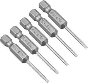 5Pcs 1/4" Hex Shank 50mm Length Magnetic SL2 Slot Head Screwdriver Bits S2 Alloy Steel