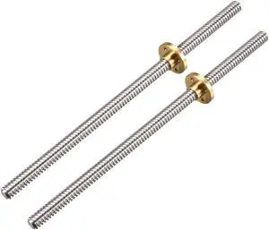 2PCS 200mm T8 OD 8mm Pitch 2mm Lead 4mm Stainless Steel Lead Screw Rod with Copper Nut (Acme Thread) for 3D Printer Z Axis