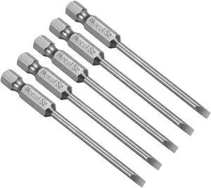 5 Pcs 1/4" Hex Shank 75mm Length Magnetic SL3 Slot Head Screwdriver Bits S2 Alloy Steel