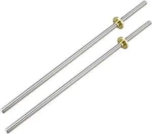 2PCS 300mm T8 OD 8mm Pitch 2mm Lead 4mm Stainless Steel Lead Screw Rod with Copper Nut (Acme Thread) for 3D Printer Z Axis