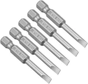5Pcs 1/4" Hex Shank 50mm Length Magnetic SL4 Slot Head Screwdriver Bits S2 Alloy Steel