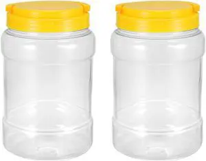 Empty Plastic Storage Jars 1100ml PET Screw-on Lids Sealed Honey Container 2pcs