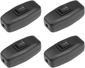 Inline Cord Switch AC 250V 3A On-Off-On Control DPDT Feed-Through Rocker Switch for Bedroom Table Lamp Desk Light, Black (Pack of 4)