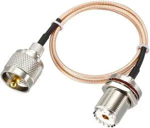 UHF PL-259 Male to UHF SO-239 Female Bulkhead RG58 Coax Cable 3-feet