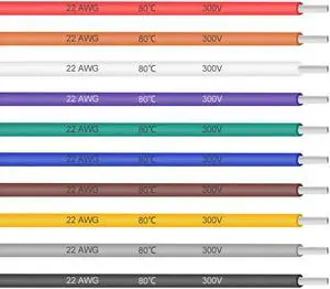 PVC Electrical Wire 22 AWG Tinned Copper Stranded Hook-up Wire 6.56ft Multiple Color 10pcs