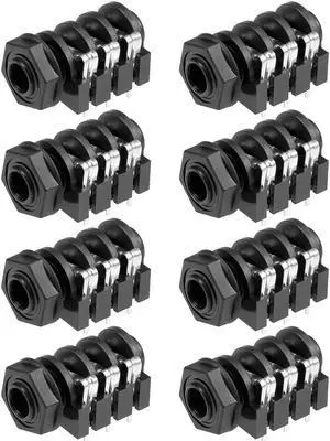 PCB Mount 6.35mm 6 Pin Socket Headphone Stereo Jack Audio Video Connector Black 8Pcs