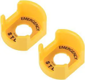 30mm Push Switch Button Protective Cover With Emergency Stop Warning Circle Yellow 2pcs