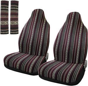 Universal Front Seat Cover Saddle Blanket Bucket Seat Cover with Seat-Belt Pad Protectors for Car SUV Truck 2pcs