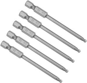 5Pcs Ball End Hex Bits 1/4 Inch Hex Shank 75mm Length Magnetic 3mm Head Screwdriver S2 Screw Driver Bit