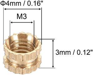 Knurled Insert Nuts, M3 x 3mm(L) x 4mm(OD) Female Thread Brass Embedment Assortment Kit, 30 Pcs