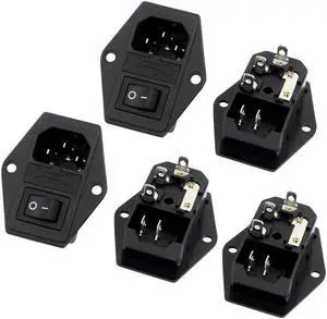 10A 250VAC Rocker Switch 3 Terminals IEC320 C14 Inlet Male Power 5pcs