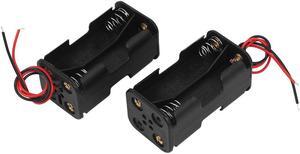 2 Pcs 6V Output 4 x AA Battery Double Layer Storage Case Box Holder Wire Leads Black