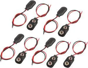 9pcs 9V Block Battery Clips Faux Leather Buckle I-type Connectors Wire Lead 15cm Long