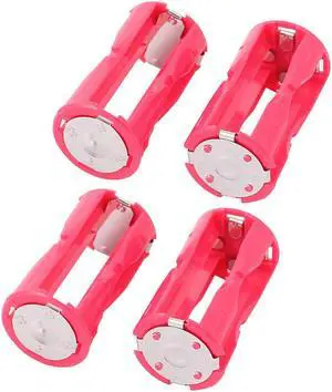 4Pcs Round Plastic Battery Holder Case Box Rose Red for 4 x 1.5V AAA Battery
