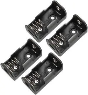 4pcs Plastic Shell 1/2AA Button Cell Battery Sockets Holder Case Black