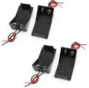 4pcs Black Battery Storage Case Slot Holder for 9V Batteries w 5.9" Wire Leads