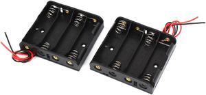 2 Pcs 4 x 1.5V AA Battery Holder Screw Mounted Case Box Wire Lead Connector Black