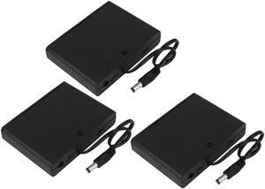 9V Output 6 x AA Battery Holder 2.1mm DC Connector Enclosed Box Switch Wire Lead 3pcs