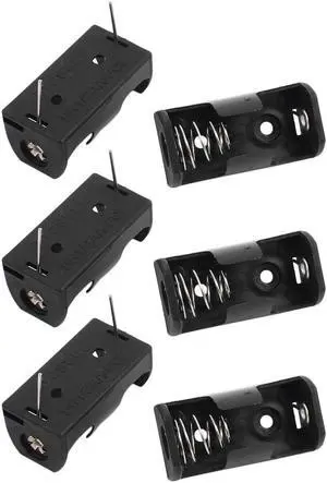 6pcs Plastic Shell 1/2AA Button Cell Battery Sockets Holder Case Black