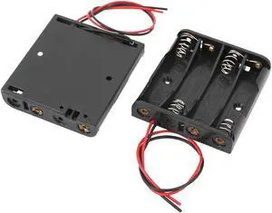2 Pcs 4 x 1.5V AAA Battery Holder Storage Case Wire Lead Black 50x53x12mm
