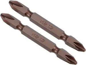 2pcs 1/4" Hex Shank 65mm Length Magnetic Screwdriver PH2 Phillips Double-Head Screwdriver Bits S2 Alloy Steel