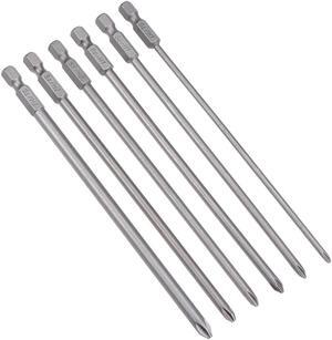 Phillips Bits Set 6pcs 1/4 Inch Hex Shank 3PH1-6PH2 Magnetic Cross Screwdriver Bit Set 150mm Length S2 Screw Driver Kit Tools