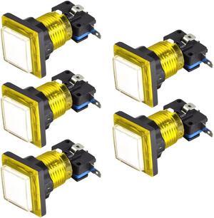Game Push Button 34x34 Square 12V LED Illuminated Push Button Switch with Micro switch for Arcade Video Games White Yellow 5pcs