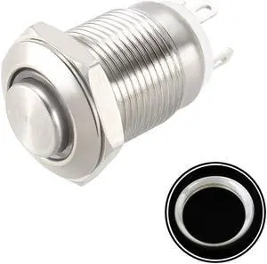 Momentary Metal Push Button Switch High Head 12mm Mounting Dia 1NO 3-6V White LED Light