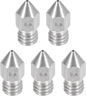 0.6mm 3D Printer Nozzle, Fit for MK8, for 1.75mm Filament Stainless Steel 5pcs