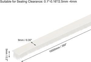 Brush Weather Stripping, Adhesive Felt Door Seal Strip Pile Weatherstrip Door Sweep Brush for Door Window 394Inch L X 0.35 Inch W (10000mm X 9mm)White