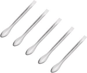 Silver Tone Micro Scoop 140mm Stainless Steel Reagent Sampling Spoon Lab Spatulas for  Laboratory 5Pcs