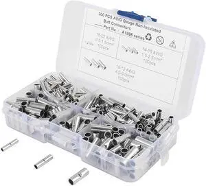 300pcs Non-Insulated Butt Splice Connectors Uninsulated Connectors 10-12 14-16 18-22 AWG Gauge for Boat Car Kit
