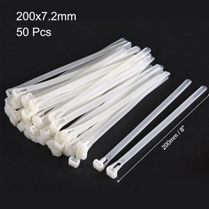 Reusable Cable Ties 200mmx7.2mm Adjustable Nylon Zip Ties Wraps White 50pcs