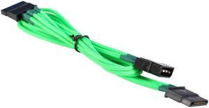 Green 4-pin to 2 x SATA Cable Power Cord Premium Sleeved Braided Adapter