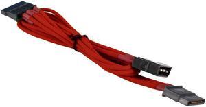 Red 4-pin to 2 x SATA Cable Power Cord Premium Sleeved Braided Adapter