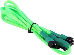 Green 3-Pin to 4 x 3-Pin Computer Case Black Sleeved Fan Power Y-Splitter Cable