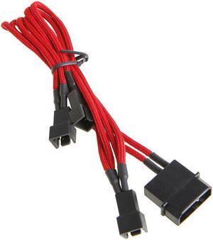 Red 4-pin to Triple 3 Pin 12V Splitter PC Case Computer Cooling Fan Cable Cord Adapter Braided Premium Sleeved