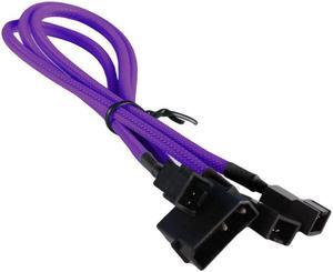 Purple 4-pin to 3x 3 Pin 12V Splitter PC Case Computer Cooling Fan Cable Cord Adapter Braided Premium Sleeved