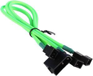 Green 4-pin to 3x 3 Pin 12V Splitter PC Case Computer Cooling Fan Cable Cord Adapter Braided Premium Sleeved